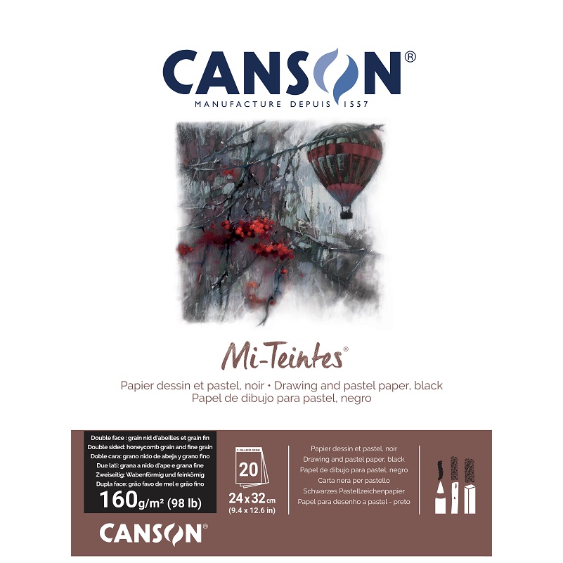 Canson Mi-Teintes pastelpapier blok 160gram 20vel - 24x32cm ZWART