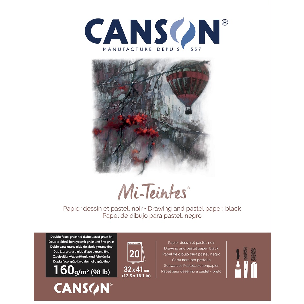 Canson Mi-Teintes pastelpapier blok 160gram - 32x41cm ZWART