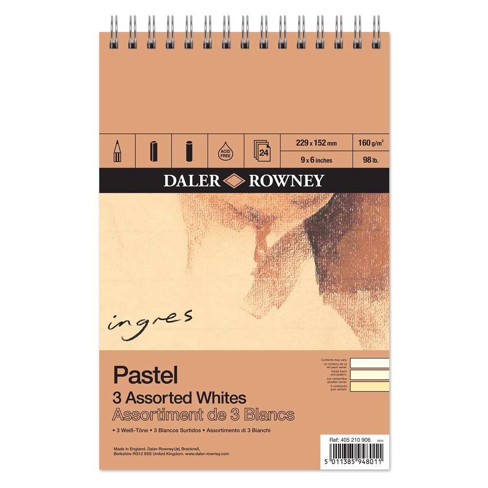 Daler Rowney Ingres pastelpapier blok spiraal 160gram 3 tinten wit 22,9x15,2cm