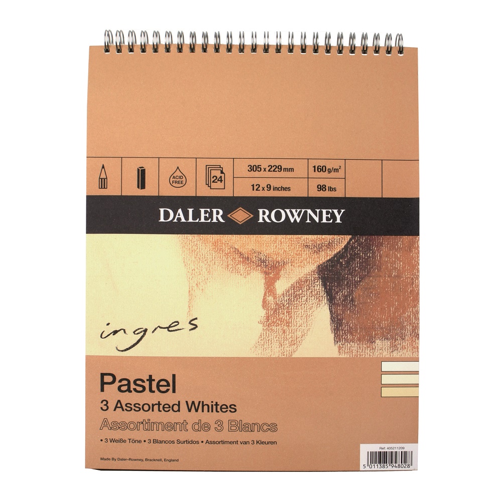 Daler Rowney Ingres pastelpapier blok spiraal 160gram 3 tinten wit 30,5x22,8cm