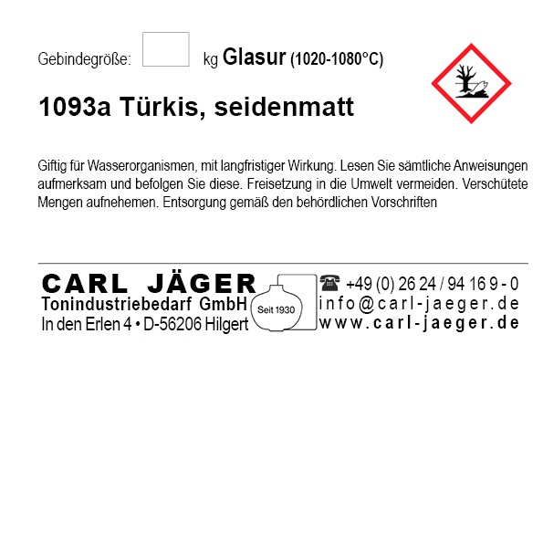 Aardewerkglazuur 1kg poeder - 1093a Turkoois, zijdemat