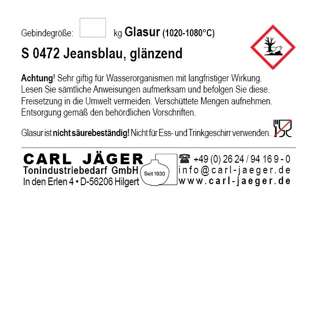 Aardewerkglazuur 1kg poeder - S0472a Jeansblauw, glanzend