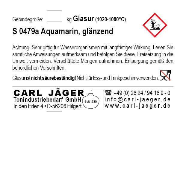 Aardewerkglazuur 1kg poeder - S0479b Aquamarin, glanzend