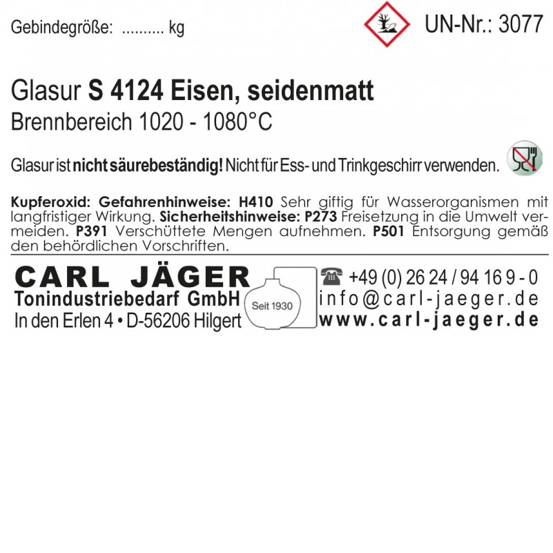 Aardewerkglazuur 1kg poeder - S4124a IJzer, zijdemat