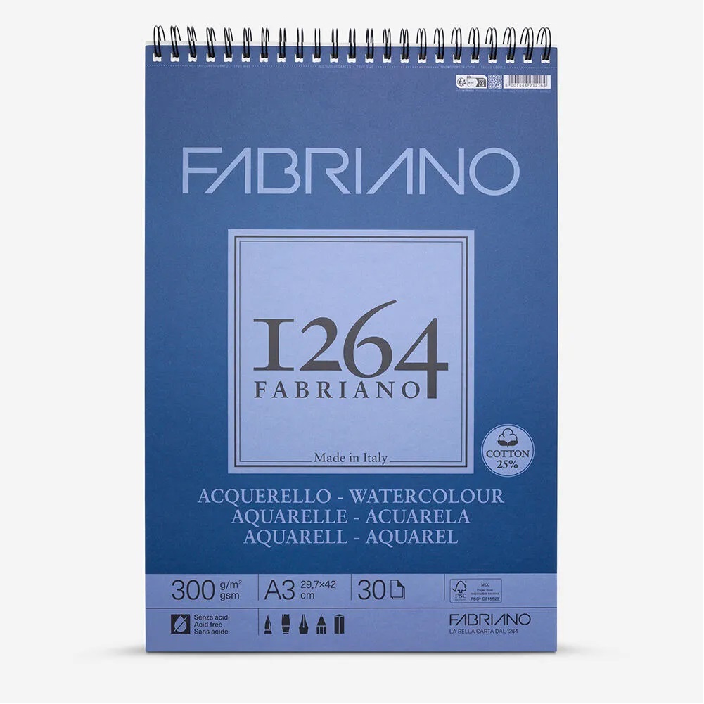 Fabriano 1264 Aquarelblok met spiraal 30vel 300gram - A4 formaat