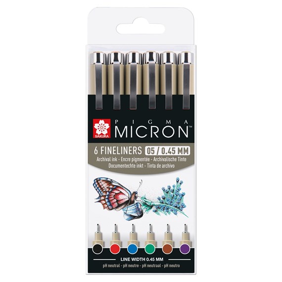 Bruynzeel Pigma Micron Fineliners - SET 6 Kleuren