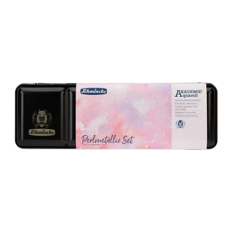 Schmincke Akademie aquarelverf - Perlmetallic SET 12 halve napjes metalen box groot